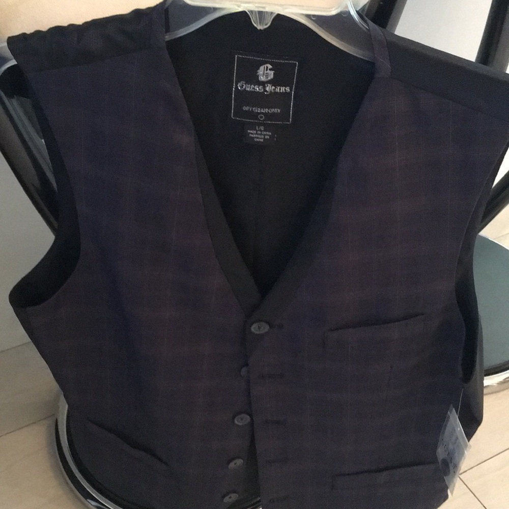 NWT - Guess Jeans Vest - Large -blue/black squares
